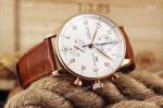 Fake IWC Portuguese Rose Gold Chronograph Watch Black Leather Band_th.jpg